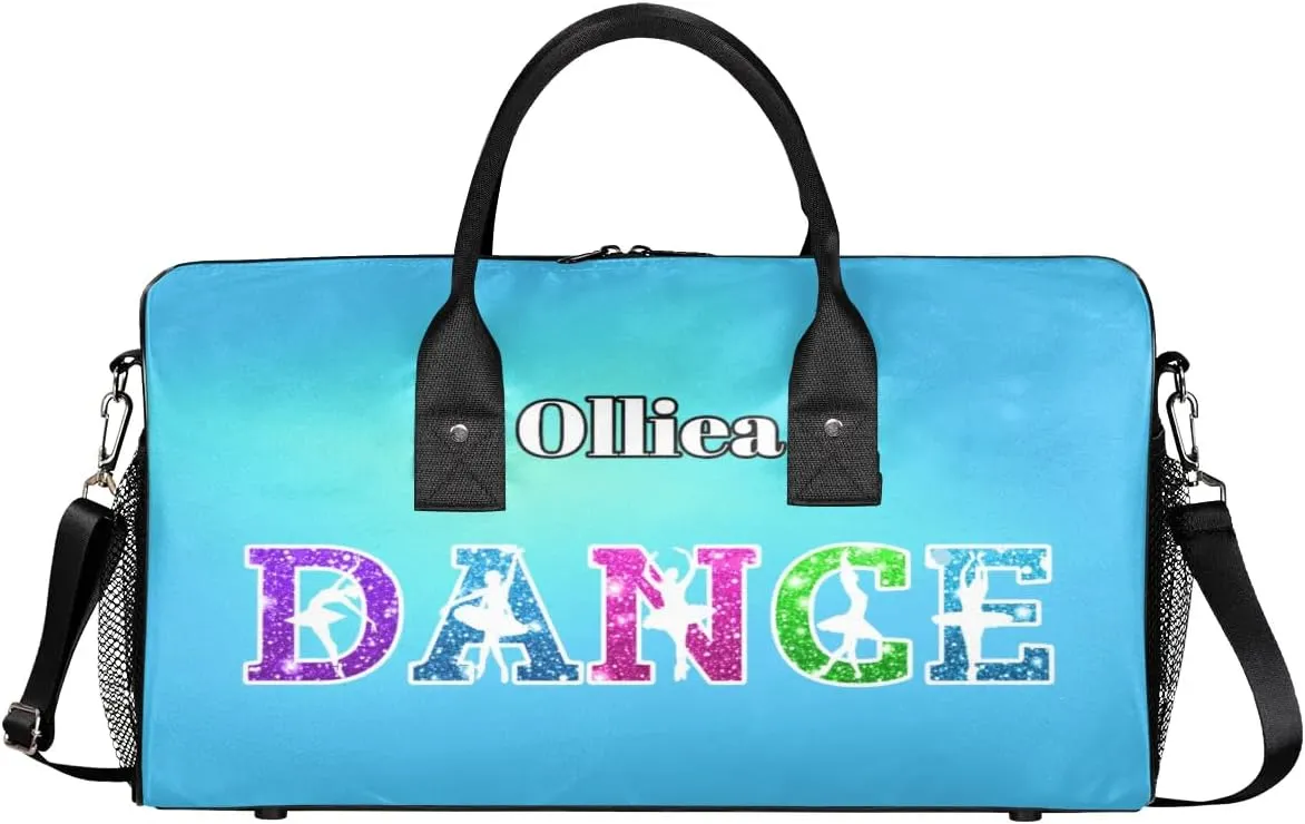 Custom Dance Bag Gym Bag Personalized Sport Duffel Bag Travel Weekender Bags Gymnastics Duffel Bag Blue Light