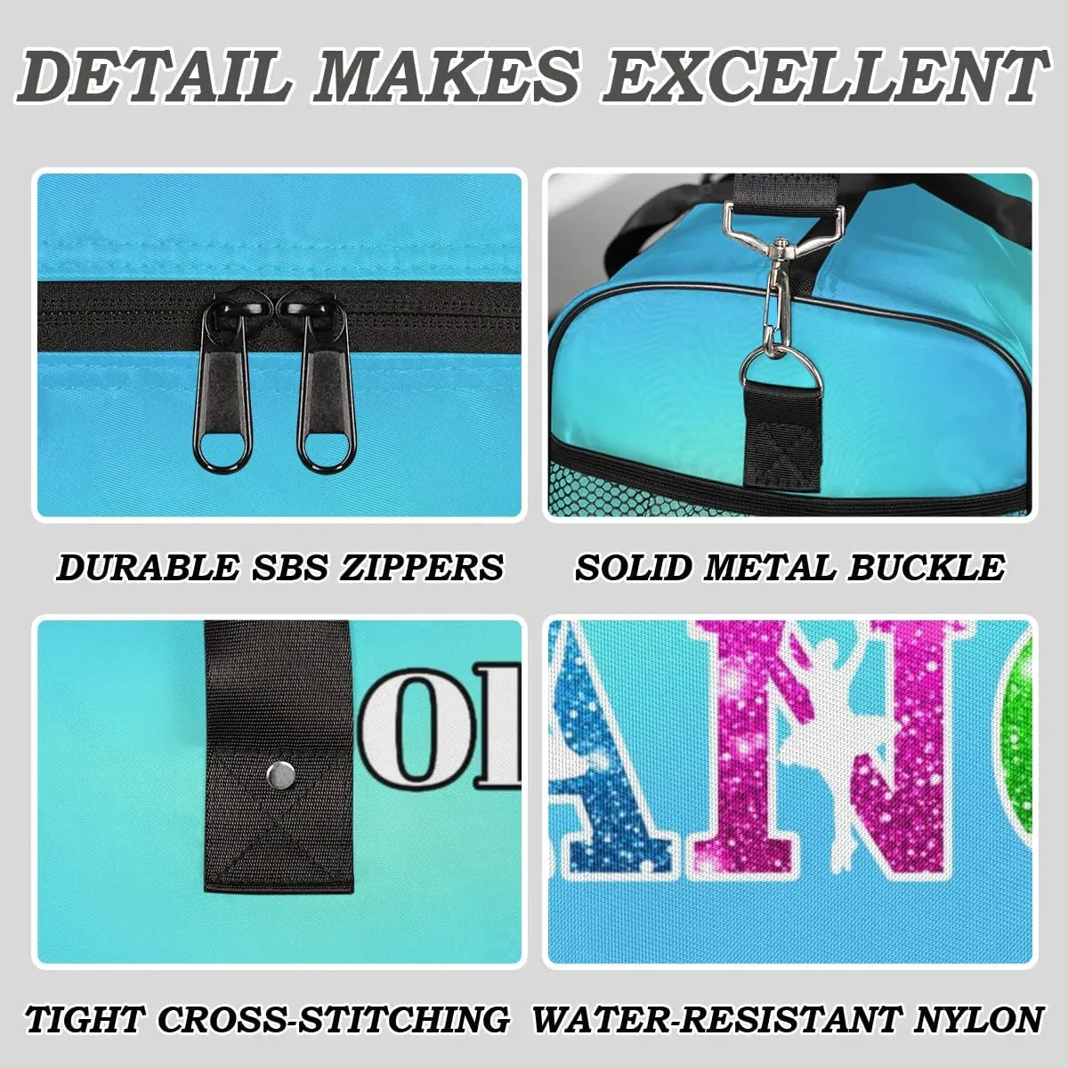 Custom Dance Bag Gym Bag Personalized Sport Duffel Bag Travel Weekender Bags Gymnastics Duffel Bag Blue Light