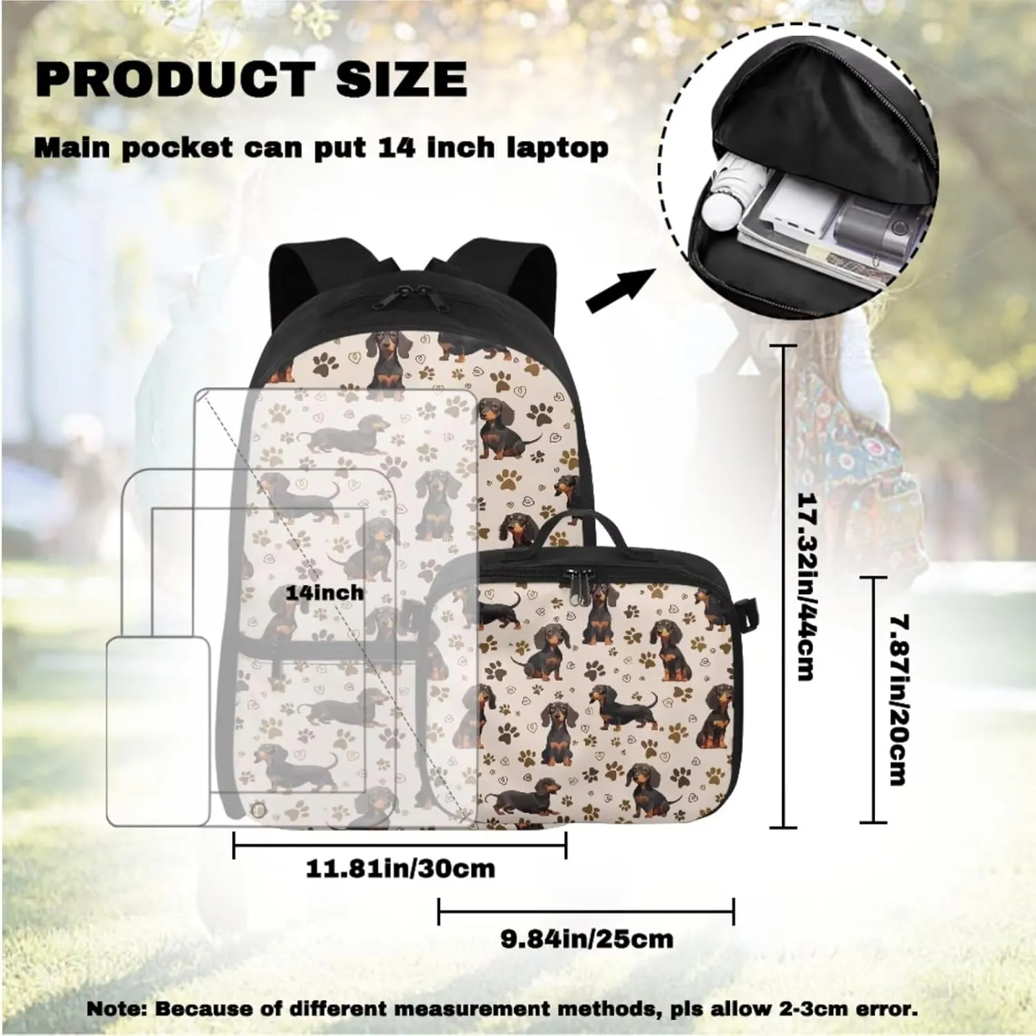 Custom Girls Backpack 10-12 Years Old Dachshund Backpacks for Girls with Lunch Box Personalized 4 in 1 Set Book Bags for Kids Lightweight 17 Inch Travel Daypack Bag