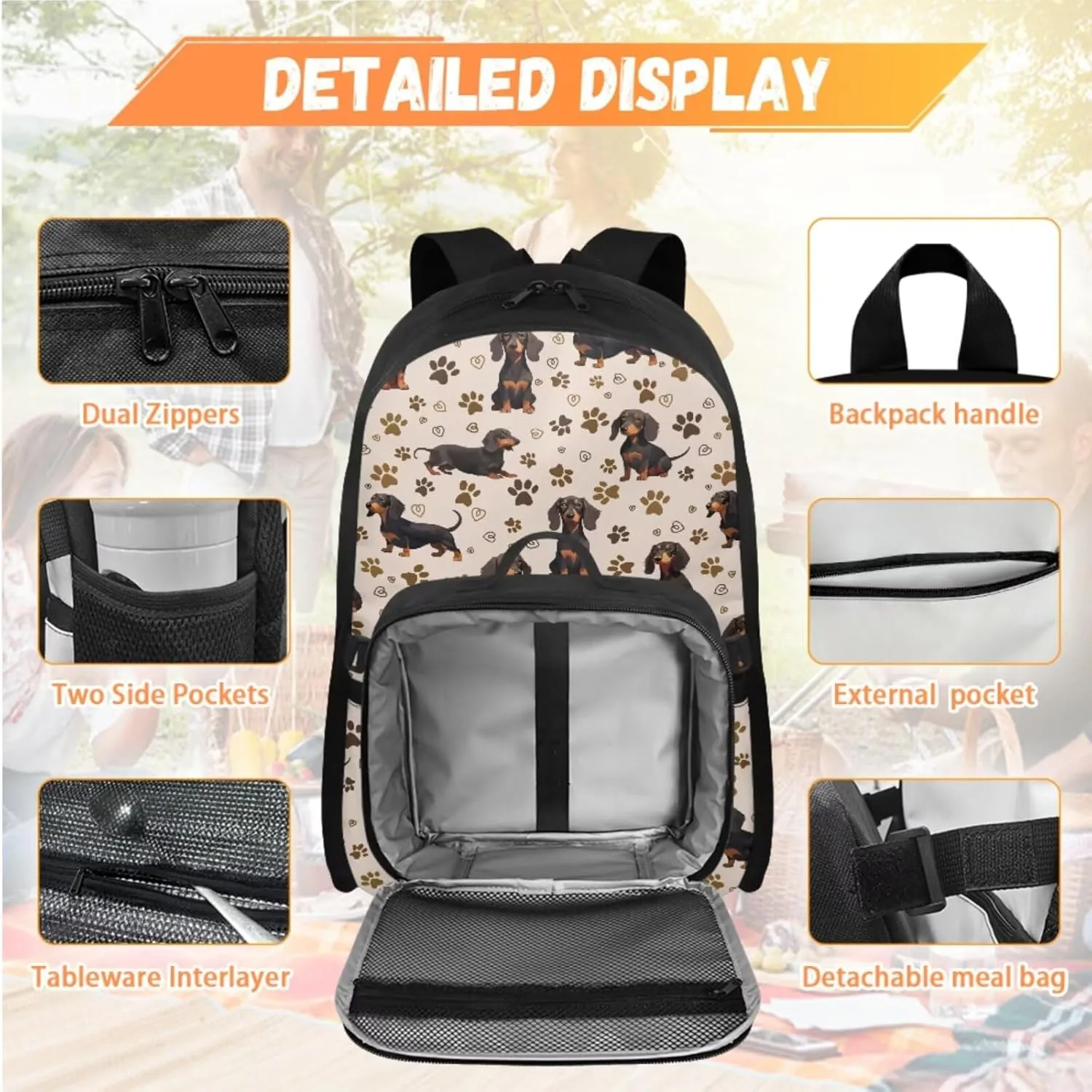 Custom Girls Backpack 10-12 Years Old Dachshund Backpacks for Girls with Lunch Box Personalized 4 in 1 Set Book Bags for Kids Lightweight 17 Inch Travel Daypack Bag