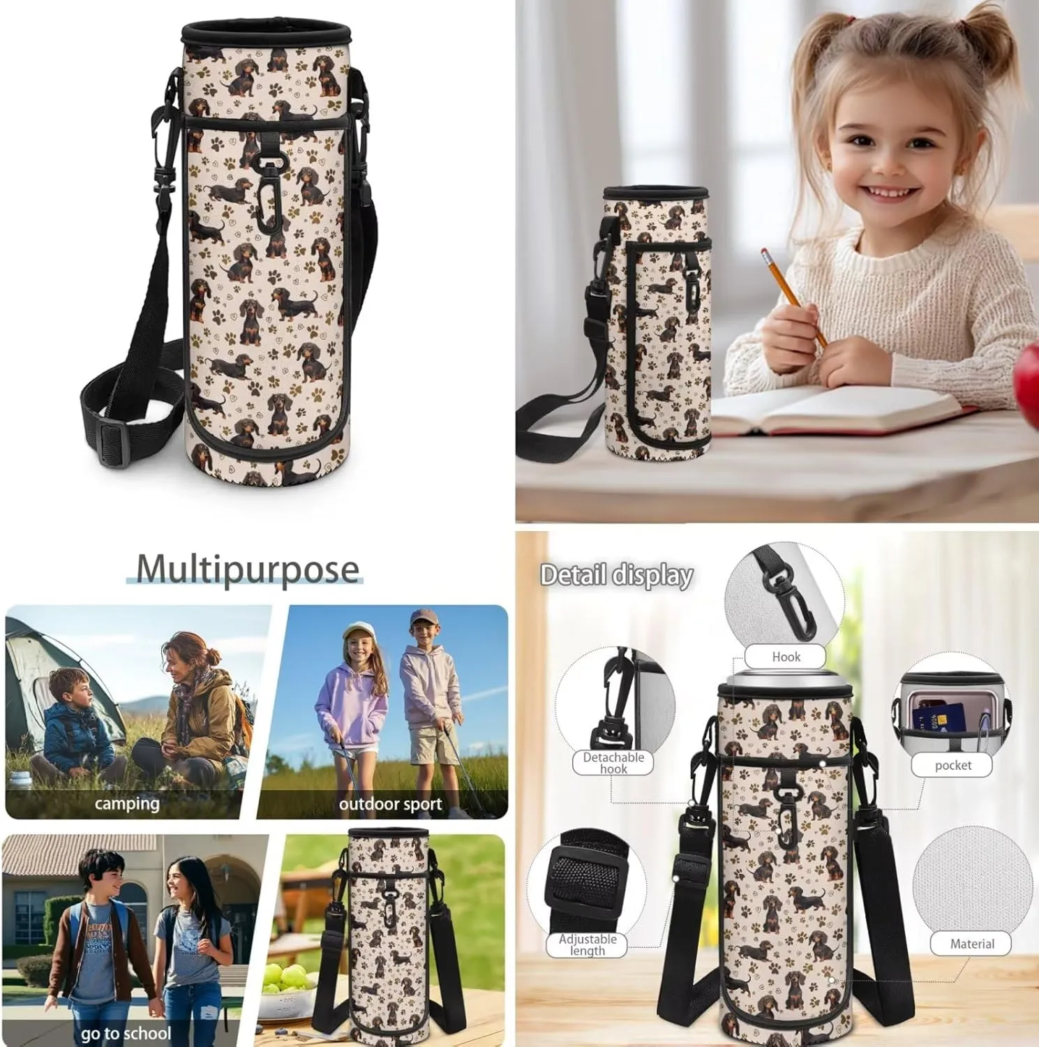 Custom Girls Backpack 10-12 Years Old Dachshund Backpacks for Girls with Lunch Box Personalized 4 in 1 Set Book Bags for Kids Lightweight 17 Inch Travel Daypack Bag