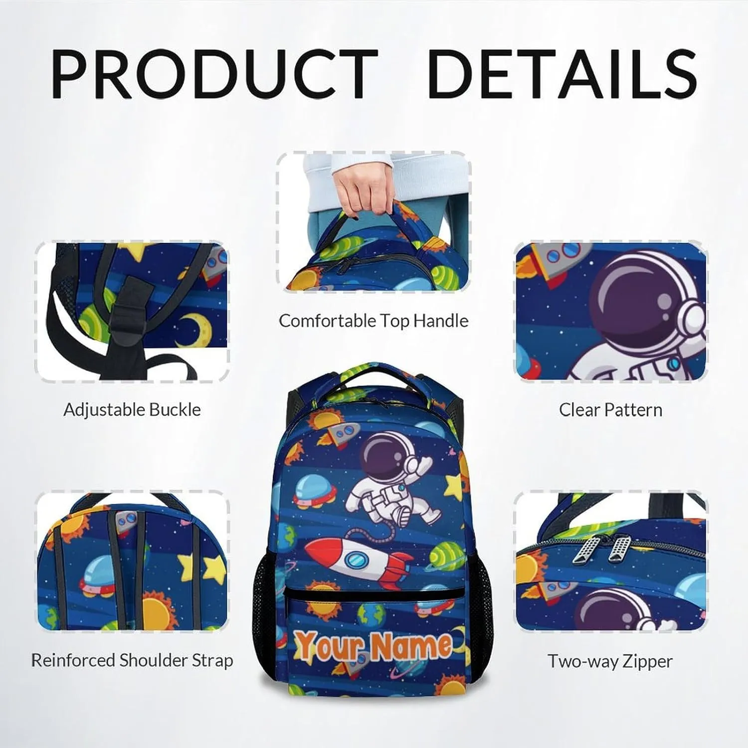 Custom Kids Backpack School Bookbags, Planet Backpack for Boys, 17 Inch School Backpacks for Primary Elementary, Funny Bookbag with Adjustable Straps, Blue