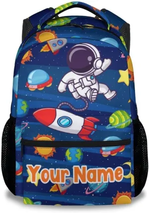 Custom Kids Backpack School Bookbags, Planet Backpack for Boys, 17 Inch School Backpacks for Primary Elementary, Funny Bookbag with Adjustable Straps, Blue