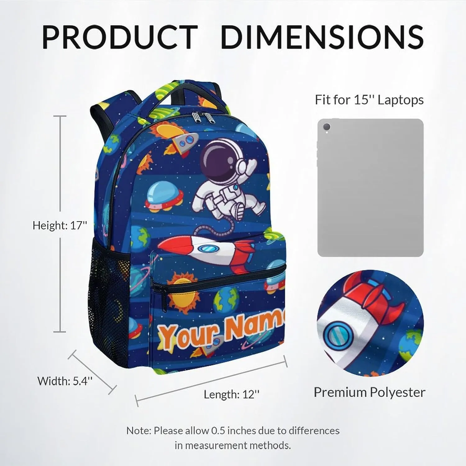 Custom Kids Backpack School Bookbags, Planet Backpack for Boys, 17 Inch School Backpacks for Primary Elementary, Funny Bookbag with Adjustable Straps, Blue