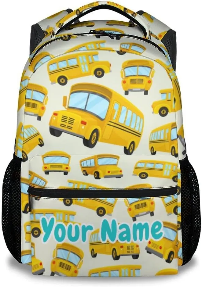 Custom Kids Backpack School Bookbags, School Bus Backpack for Boys Girls Ages 6-12, 17 Inch School Backpacks for Primary, Cute Car Bookbag with Adjustable Straps, Yellow