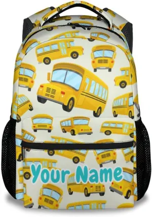 Custom Kids Backpack School Bookbags, School Bus Backpack for Boys Girls Ages 6-12, 17 Inch School Backpacks for Primary, Cute Car Bookbag with Adjustable Straps, Yellow