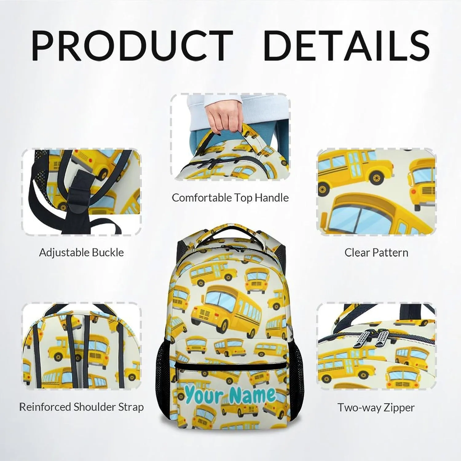 Custom Kids Backpack School Bookbags, School Bus Backpack for Boys Girls Ages 6-12, 17 Inch School Backpacks for Primary, Cute Car Bookbag with Adjustable Straps, Yellow