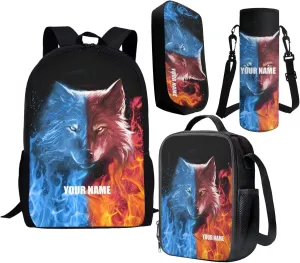 Custom Kids Flaming Wolf Backpack,Personalized Backpack with Name/Text Teen Book Bag Practical and Daycare Bag for Travel Can Be Purchased Separately Backpacks for Women Men