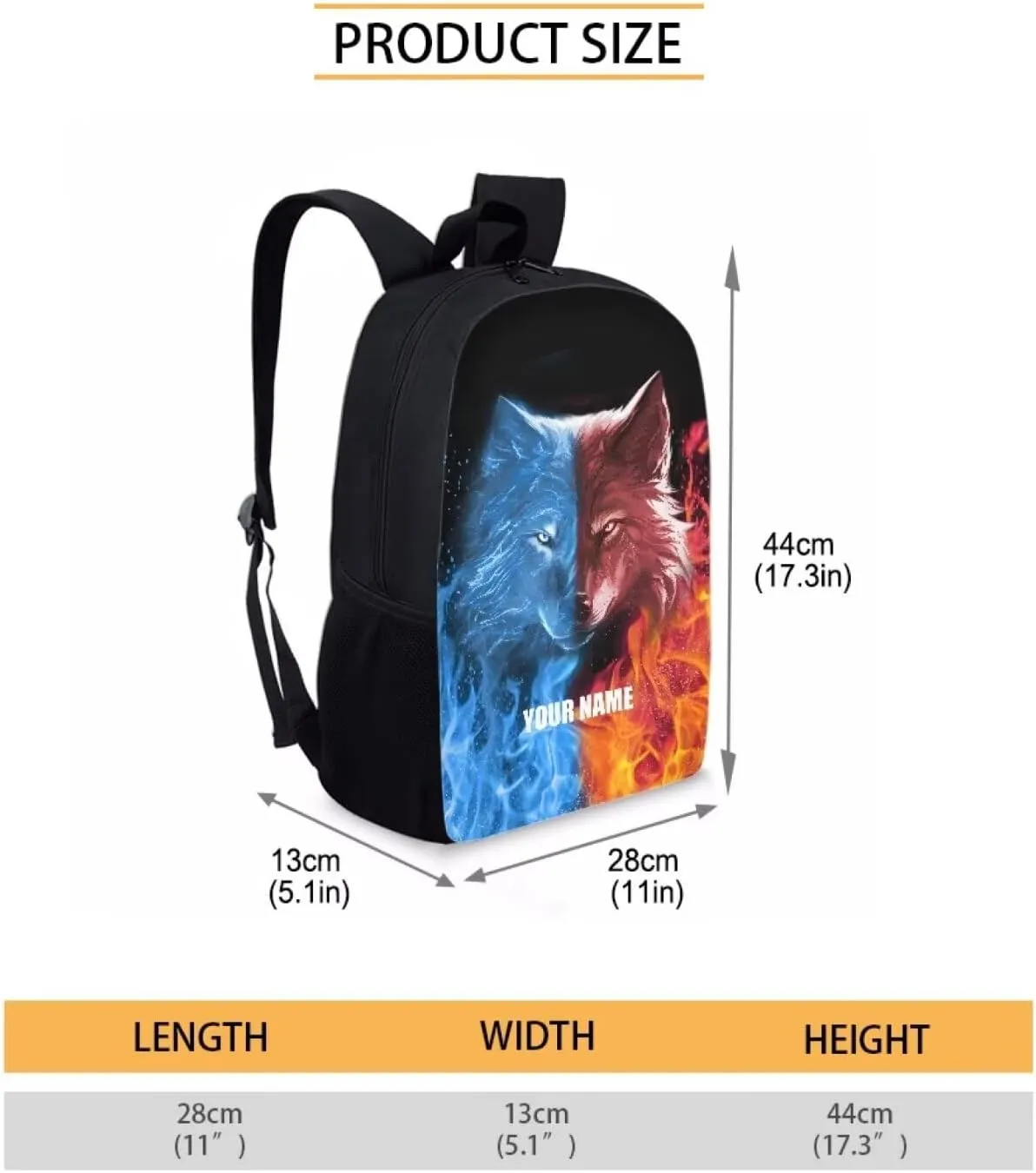 Custom Kids Flaming Wolf Backpack,Personalized Backpack with Name/Text Teen Book Bag Practical and Daycare Bag for Travel Can Be Purchased Separately Backpacks for Women Men