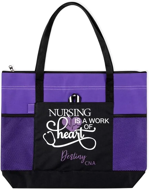 Custom Nurse Tote Bag for Work Personalized Name Nurse Shoulder Handbag RN CNA LPN Gifts for Nursing Students Teacher 18×13.5INCH 6 Colors