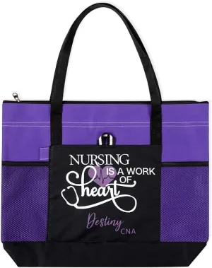 Custom Nurse Tote Bag for Work Personalized Name Nurse Shoulder Handbag RN CNA LPN Gifts for Nursing Students Teacher 18×13.5INCH 6 Colors