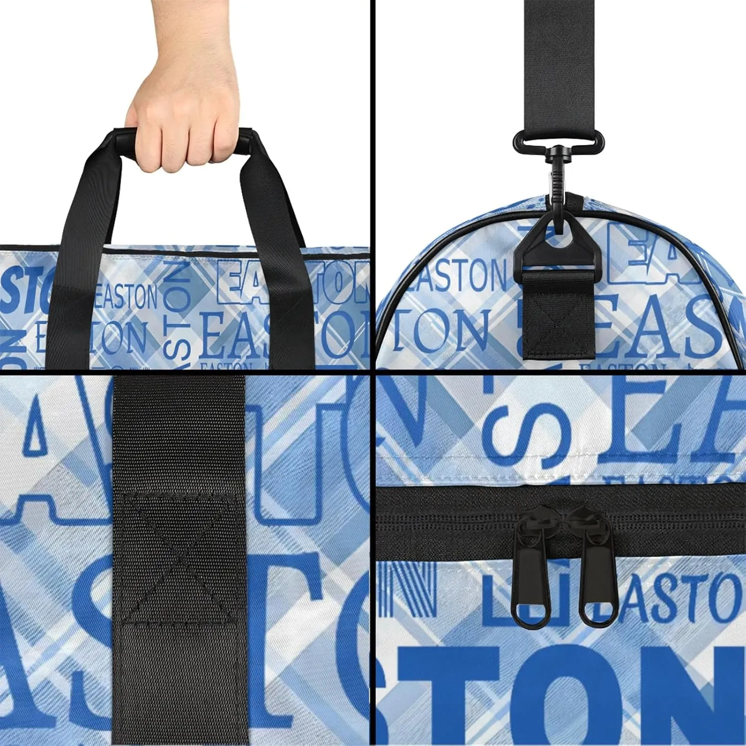 Custom Sport Gym Duffel Bag with Shoe Compartment Personalized Name Travel Overnight Bag Waterproof Customized Dance Bag Carry-On Tote, Blue Checked