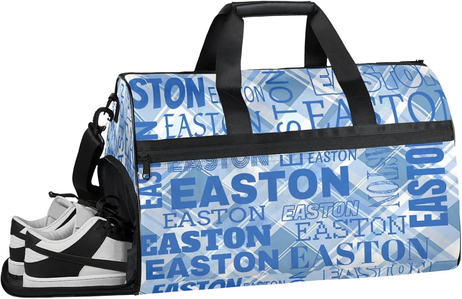 Custom Sport Gym Duffel Bag with Shoe Compartment Personalized Name Travel Overnight Bag Waterproof Customized Dance Bag Carry-On Tote, Blue Checked