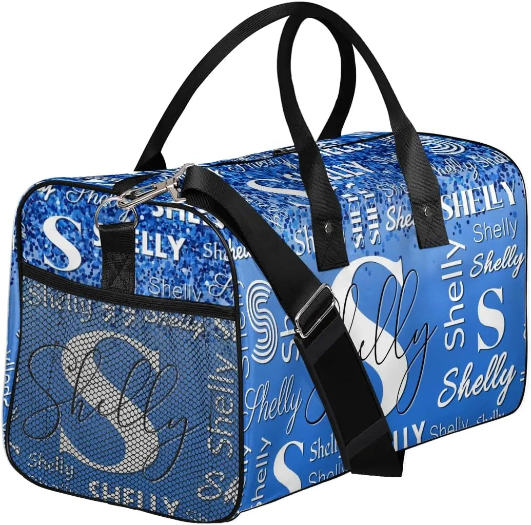 Custom Travel Duffle Bag for Men Women Personalized Waterproof Overnight Weekender Bag Foldable Travel Bag Large Sports Gym Bag Luggage Tote Bag, Blue Glitter