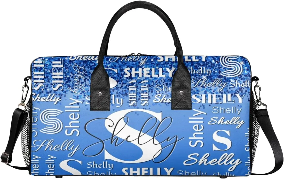 Custom Travel Duffle Bag for Men Women Personalized Waterproof Overnight Weekender Bag Foldable Travel Bag Large Sports Gym Bag Luggage Tote Bag, Blue Glitter