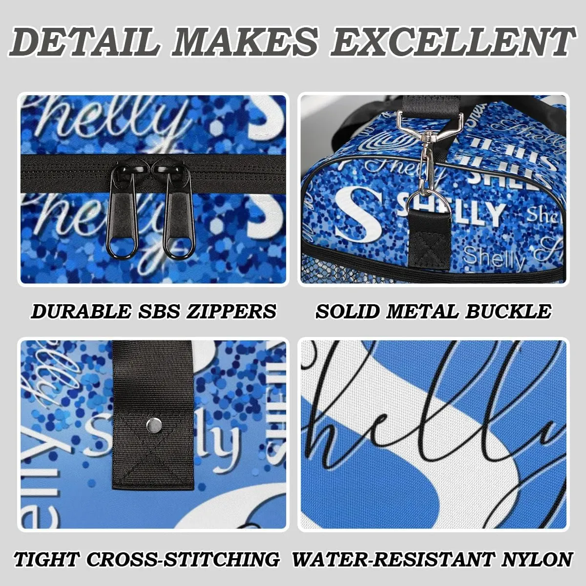 Custom Travel Duffle Bag for Men Women Personalized Waterproof Overnight Weekender Bag Foldable Travel Bag Large Sports Gym Bag Luggage Tote Bag, Blue Glitter