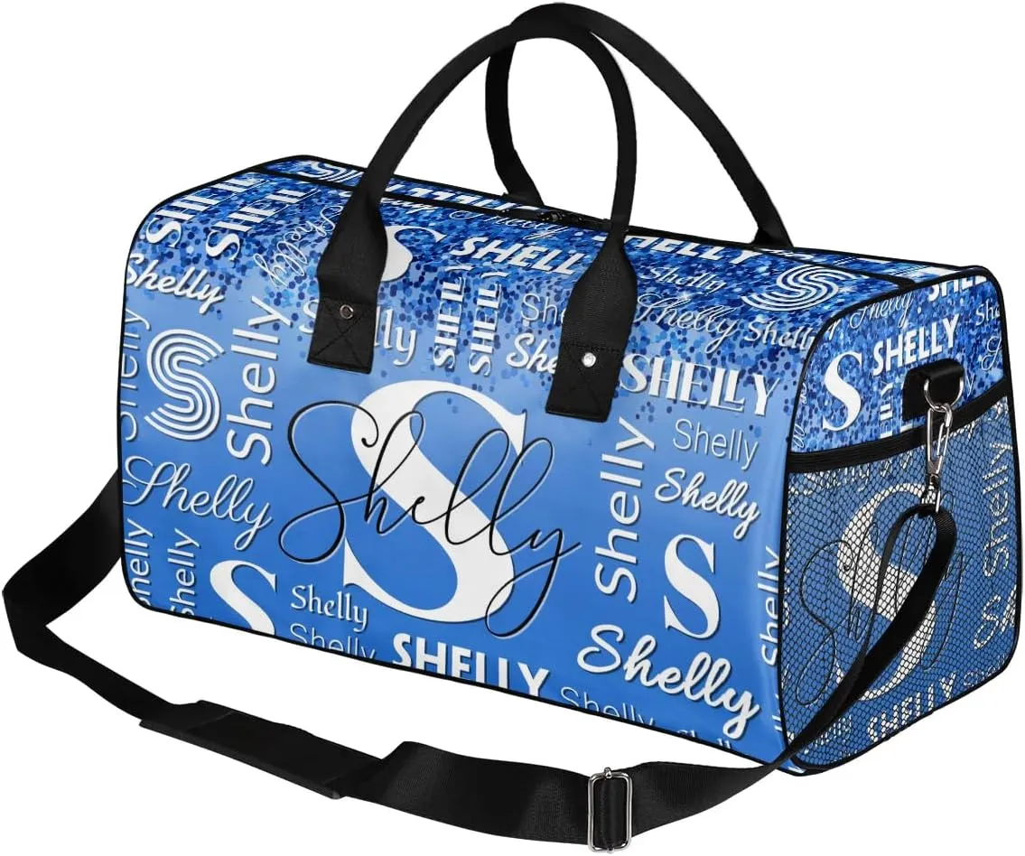 Custom Travel Duffle Bag for Men Women Personalized Waterproof Overnight Weekender Bag Foldable Travel Bag Large Sports Gym Bag Luggage Tote Bag, Blue Glitter