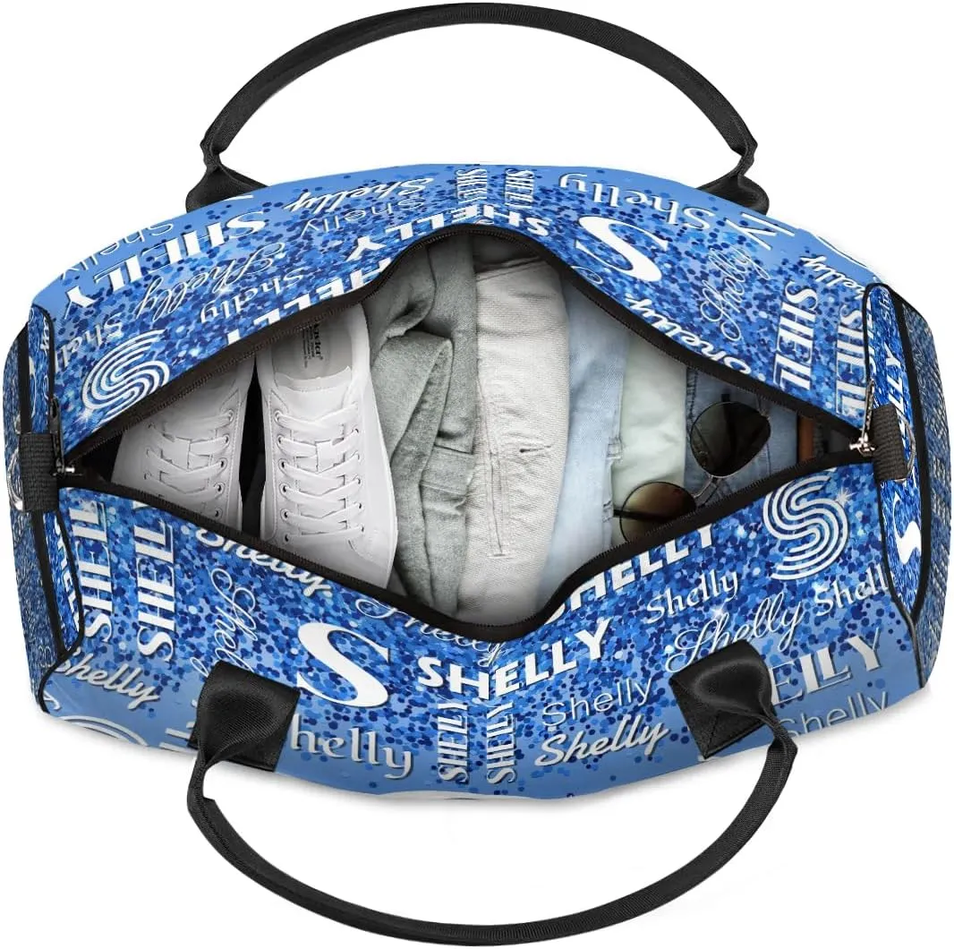 Custom Travel Duffle Bag for Men Women Personalized Waterproof Overnight Weekender Bag Foldable Travel Bag Large Sports Gym Bag Luggage Tote Bag, Blue Glitter