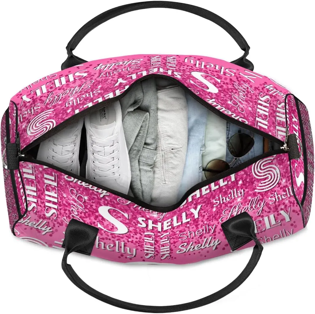 Custom Travel Duffle Bag for Men Women Personalized Waterproof Overnight Weekender Bag Foldable Travel Bag Large Sports Gym Bag Luggage Tote Bag, Dark Pink Glitter