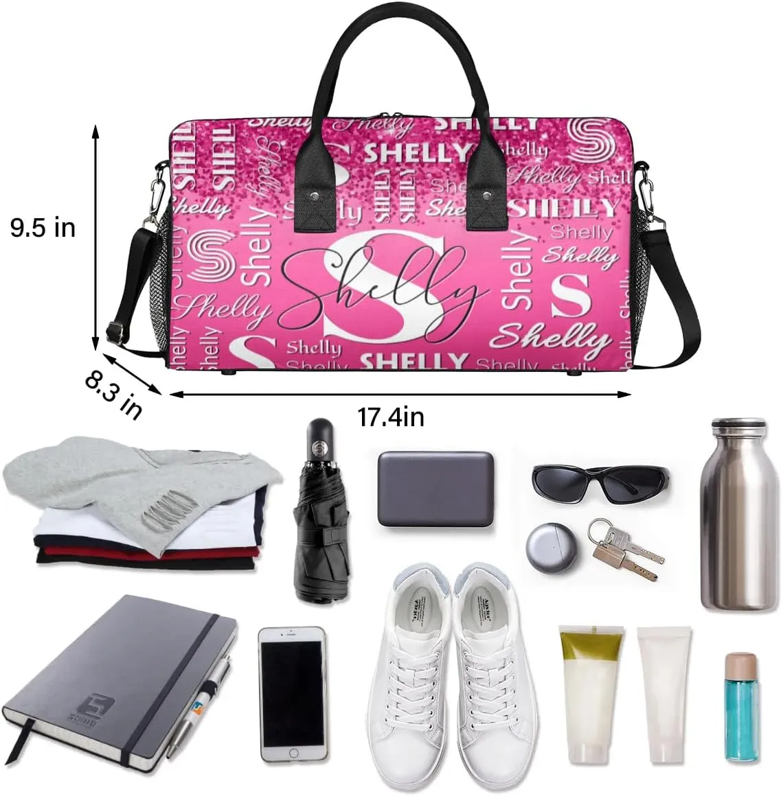 Custom Travel Duffle Bag for Men Women Personalized Waterproof Overnight Weekender Bag Foldable Travel Bag Large Sports Gym Bag Luggage Tote Bag, Dark Pink Glitter