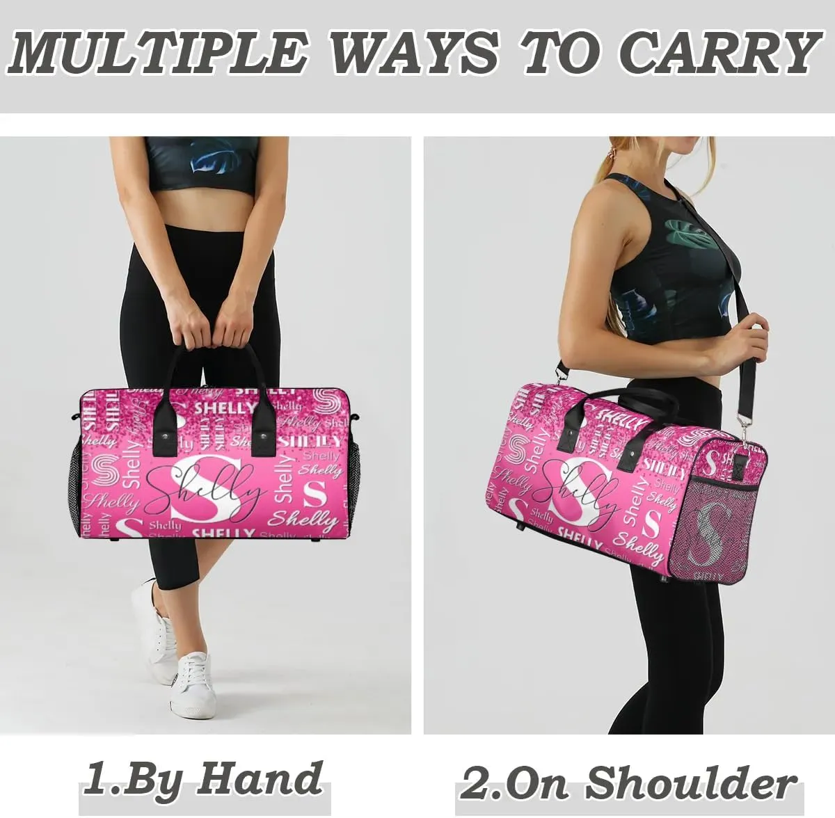 Custom Travel Duffle Bag for Men Women Personalized Waterproof Overnight Weekender Bag Foldable Travel Bag Large Sports Gym Bag Luggage Tote Bag, Dark Pink Glitter