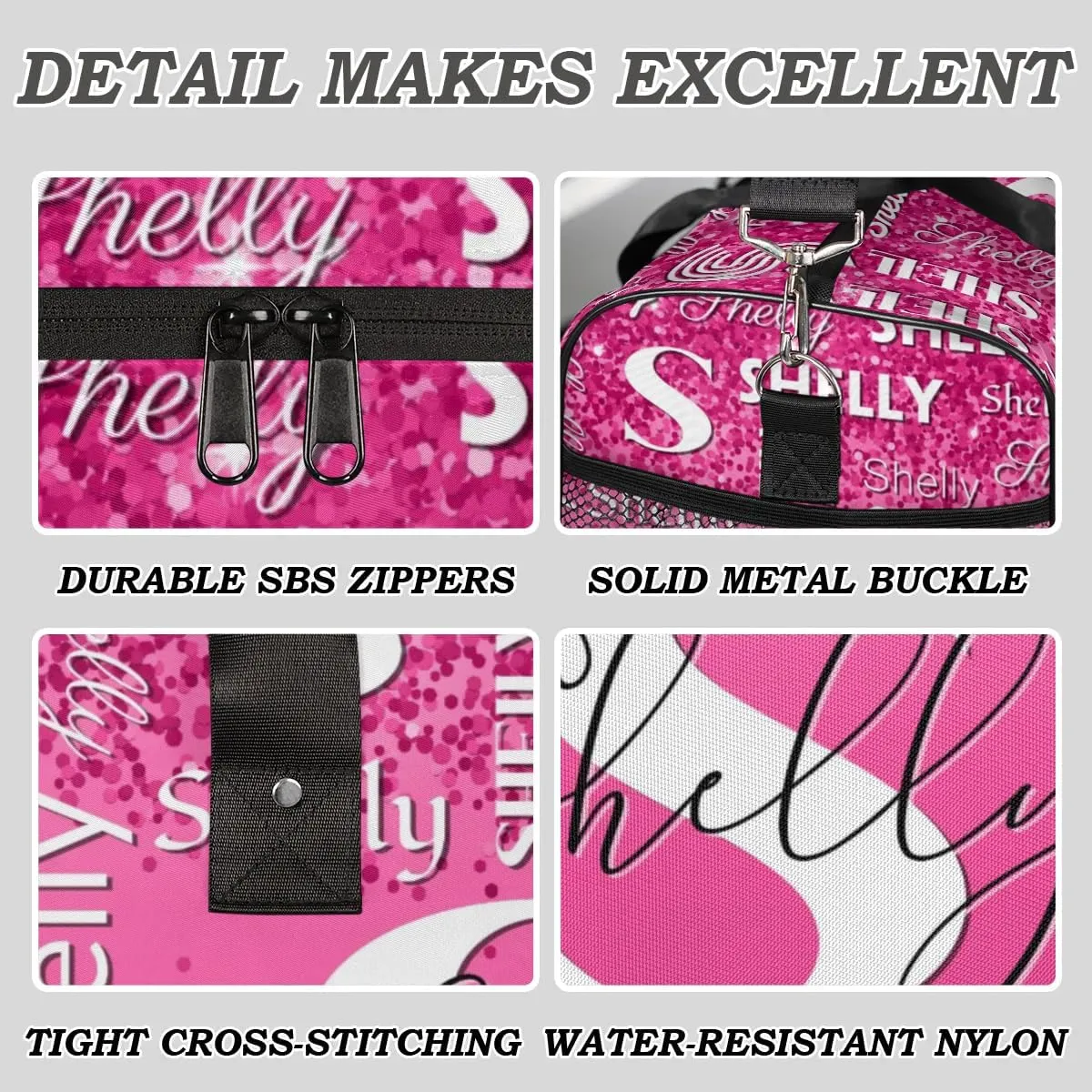 Custom Travel Duffle Bag for Men Women Personalized Waterproof Overnight Weekender Bag Foldable Travel Bag Large Sports Gym Bag Luggage Tote Bag, Dark Pink Glitter