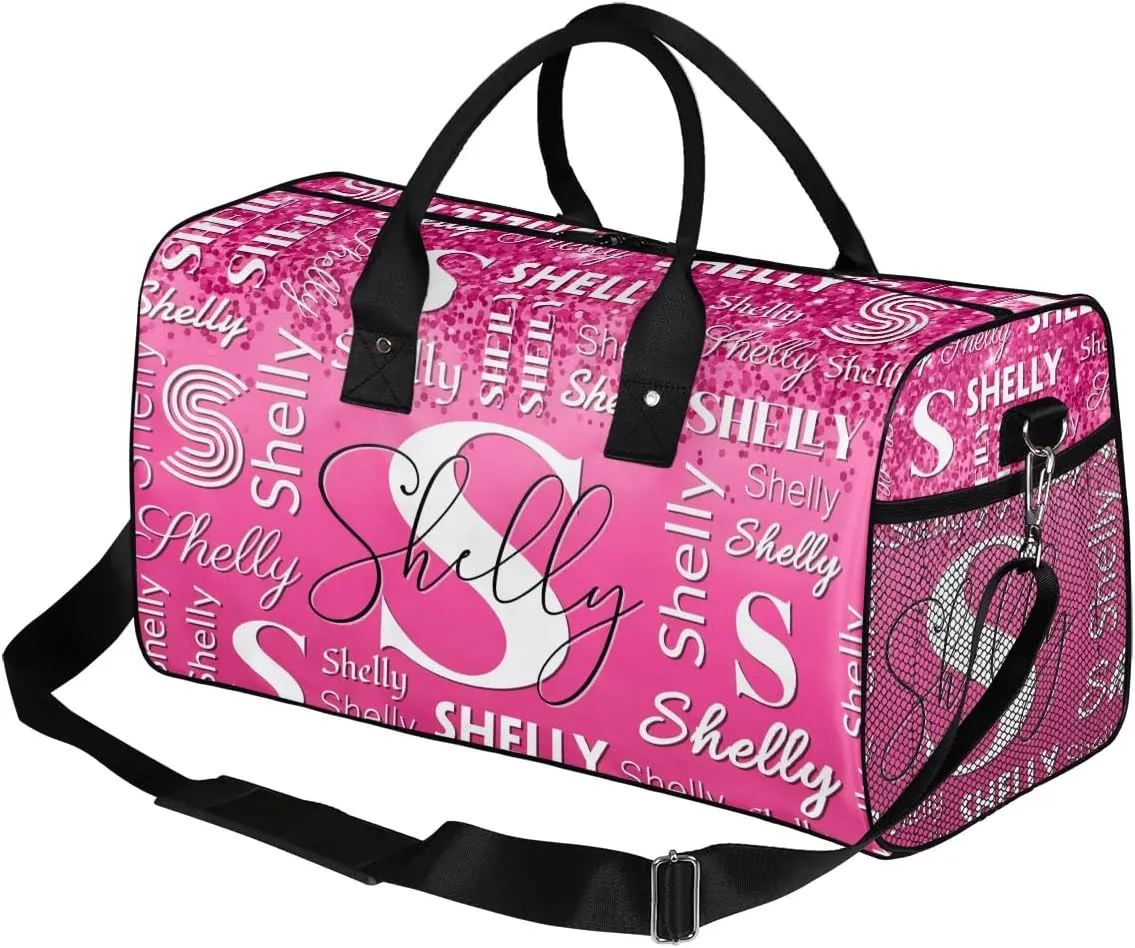 Custom Travel Duffle Bag for Men Women Personalized Waterproof Overnight Weekender Bag Foldable Travel Bag Large Sports Gym Bag Luggage Tote Bag, Dark Pink Glitter
