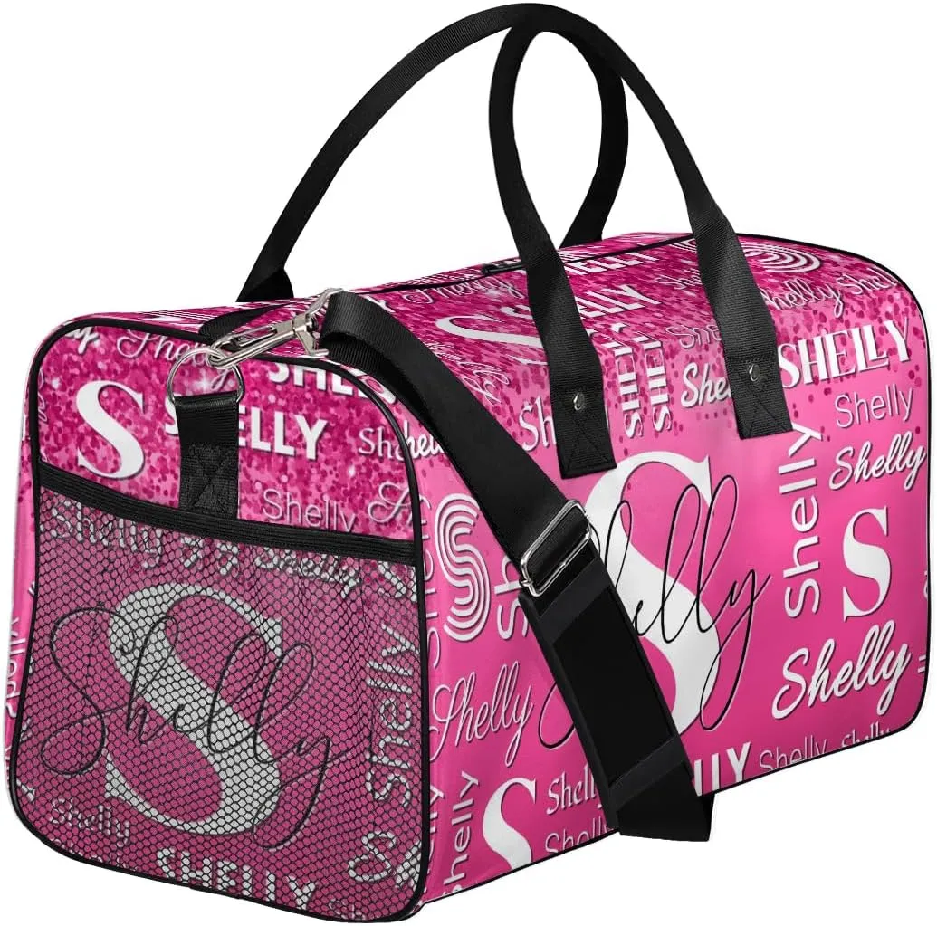 Custom Travel Duffle Bag for Men Women Personalized Waterproof Overnight Weekender Bag Foldable Travel Bag Large Sports Gym Bag Luggage Tote Bag, Dark Pink Glitter