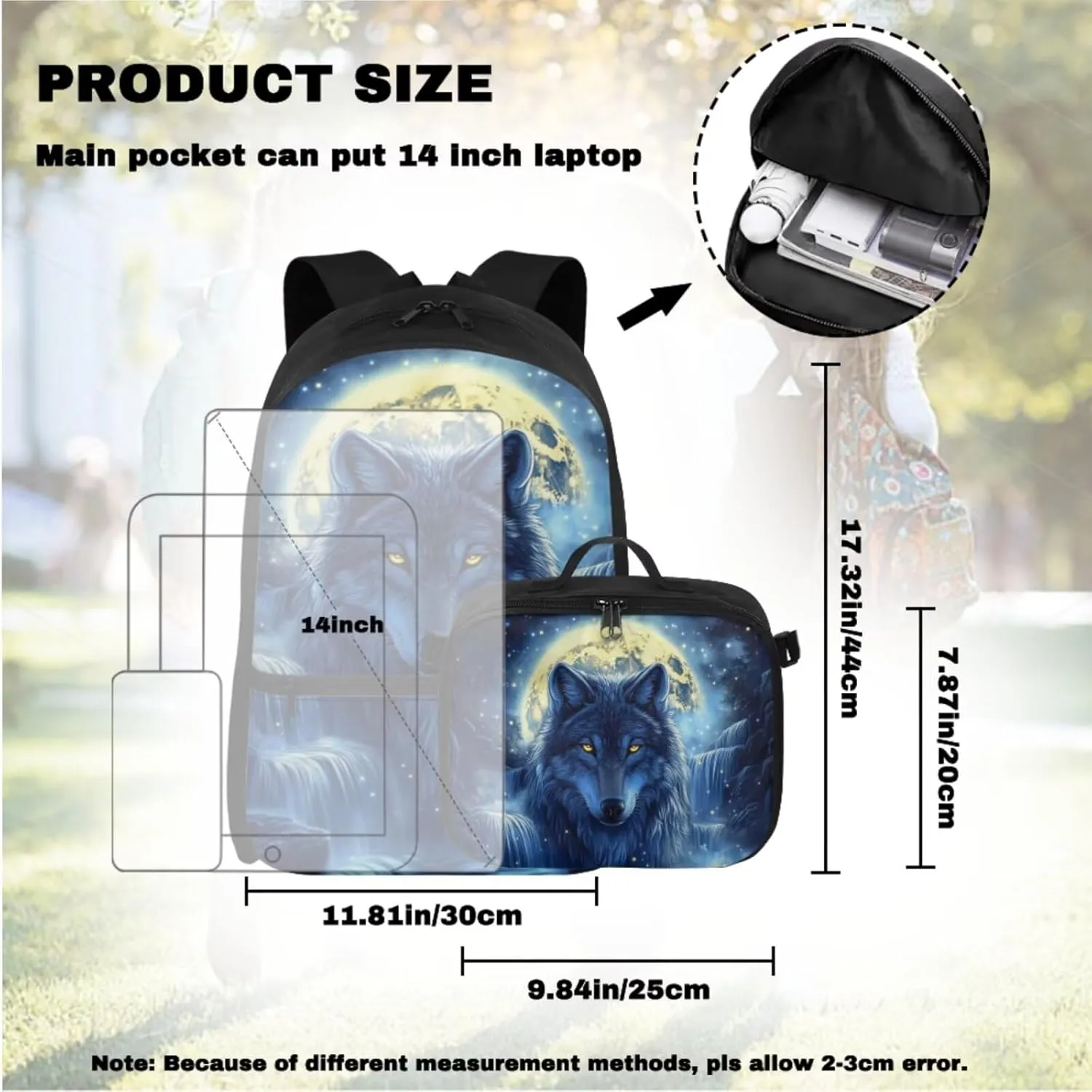 Custom Wolf School Bags for Boys 10-12 4-6 Customized Boys Backpacks with Lunch Box Personalized Kids Back Pack Travel Knapsack Daypack