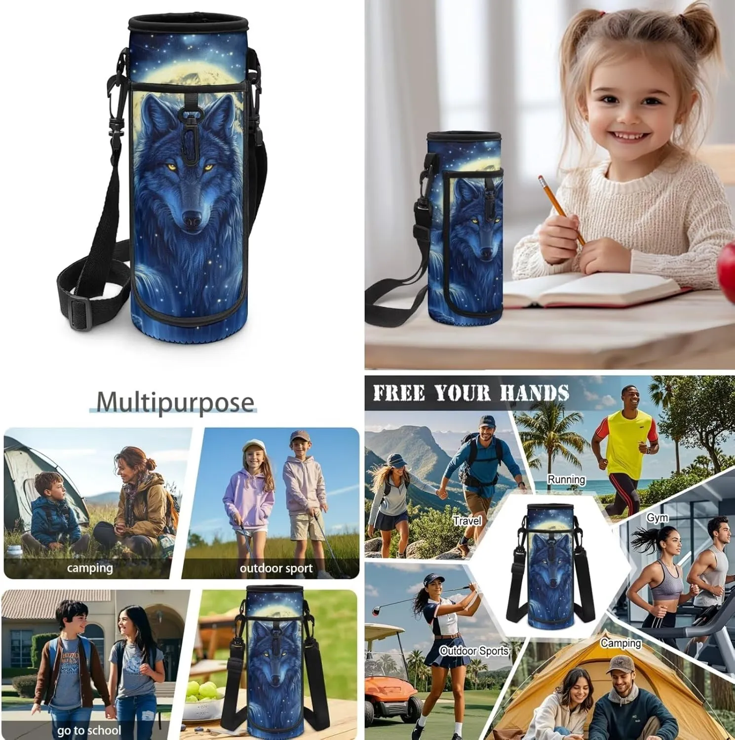 Custom Wolf School Bags for Boys 10-12 4-6 Customized Boys Backpacks with Lunch Box Personalized Kids Back Pack Travel Knapsack Daypack