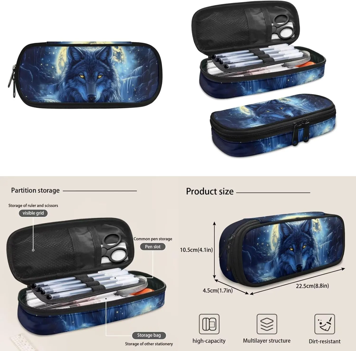 Custom Wolf School Bags for Boys 10-12 4-6 Customized Boys Backpacks with Lunch Box Personalized Kids Back Pack Travel Knapsack Daypack