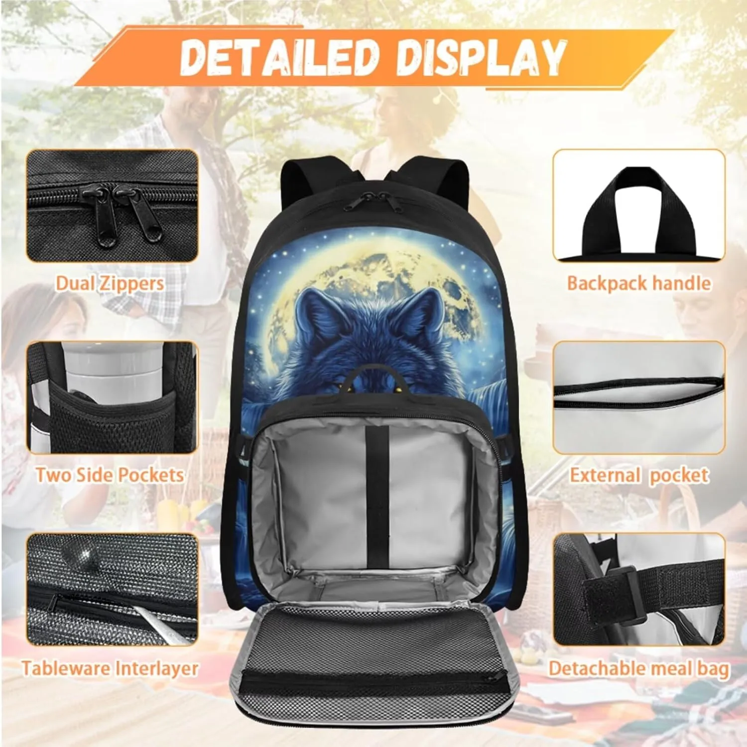 Custom Wolf School Bags for Boys 10-12 4-6 Customized Boys Backpacks with Lunch Box Personalized Kids Back Pack Travel Knapsack Daypack