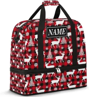 Customize Personalized Travel Duffel Bag Christmas Reindeer Deer Sport Gym Bag for Woman Man,Waterproof Foldable Weekend Overnight Bag for Yoga Workout Training with Shoe Compartment