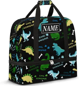 Customize Personalized Travel Duffel Bag Cool Roar Dinosaur Sport Gym Bag for Woman Man,Waterproof Foldable Weekend Overnight Bag for Yoga Workout Training with Shoe Compartment
