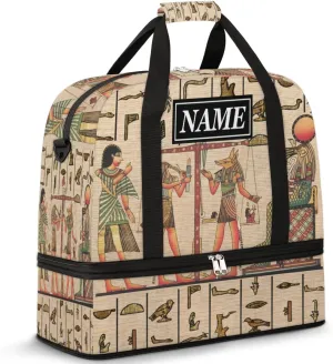 Customize Personalized Travel Duffel Bag Egypt Mural Egtptian Pharaoh Sport Gym Bag for Woman Man,Waterproof Foldable Weekend Overnight Bag for Yoga Workout Training with Shoe Compartment