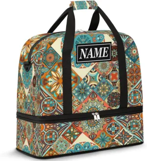 Customize Personalized Travel Duffel Bag Mexican Talavera Tile Sport Gym Bag for Woman Man,Waterproof Foldable Weekend Overnight Bag for Yoga Workout Training with Shoe Compartment