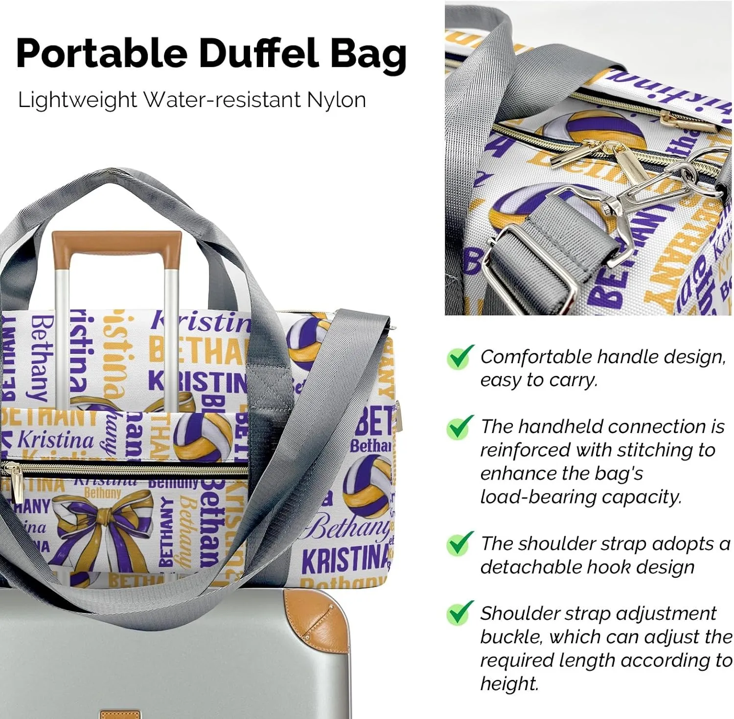 Custon Name Gym Sport Yoga Duffel Bag Sport Player Travel Bag, Volleyball Bow Sport Gym Bag Personalized Gift for Women Men Travel Hand Bag Carry on Bag
