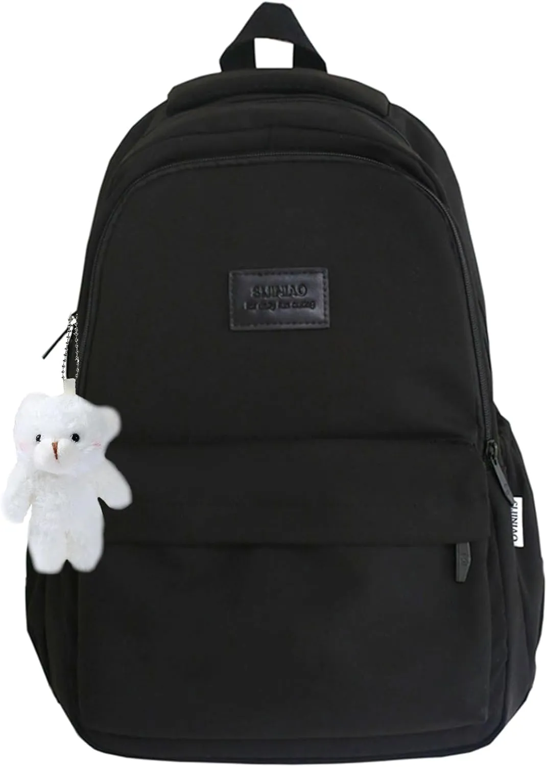 Cute Aesthetic Backpack for Girls,Kawaii Backpack for School, College Bookbag for Teens Women with Bear Pendant and Pins, Black