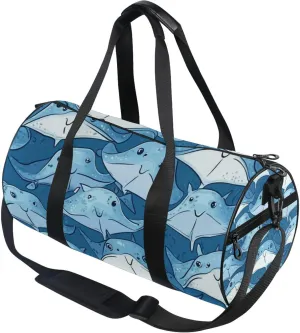 Cute Cartoon Blue Stingray Fishes Gym Duffle Bag Women Men Sports Fitness Bag for Travel Workout Gymnastics Dance Ballet