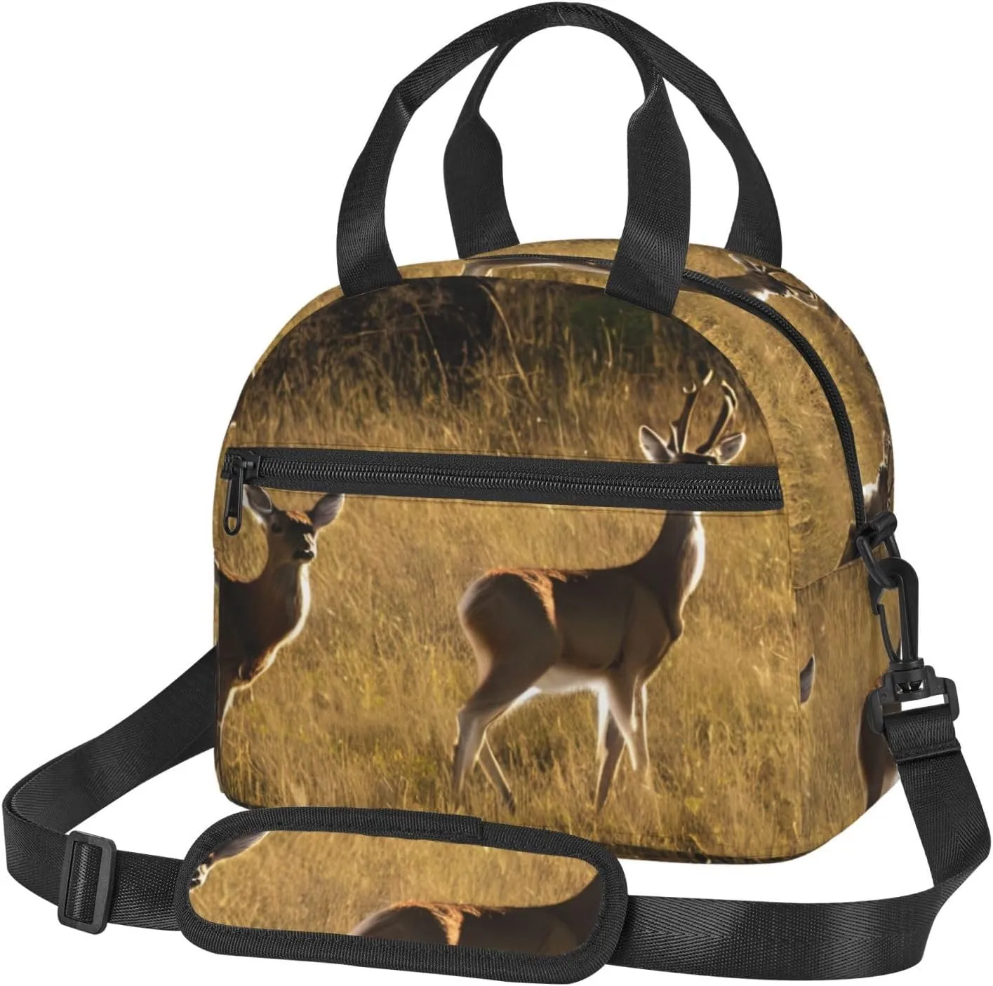 Cute Deers Print Foods Insulated Lunch Bag Cute Tote Box Leakproof Cooler Adjustable Shoulder Strap