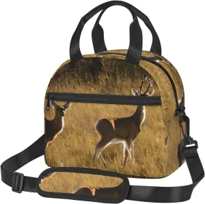 Cute Deers Print Foods Insulated Lunch Bag Cute Tote Box Leakproof Cooler Adjustable Shoulder Strap