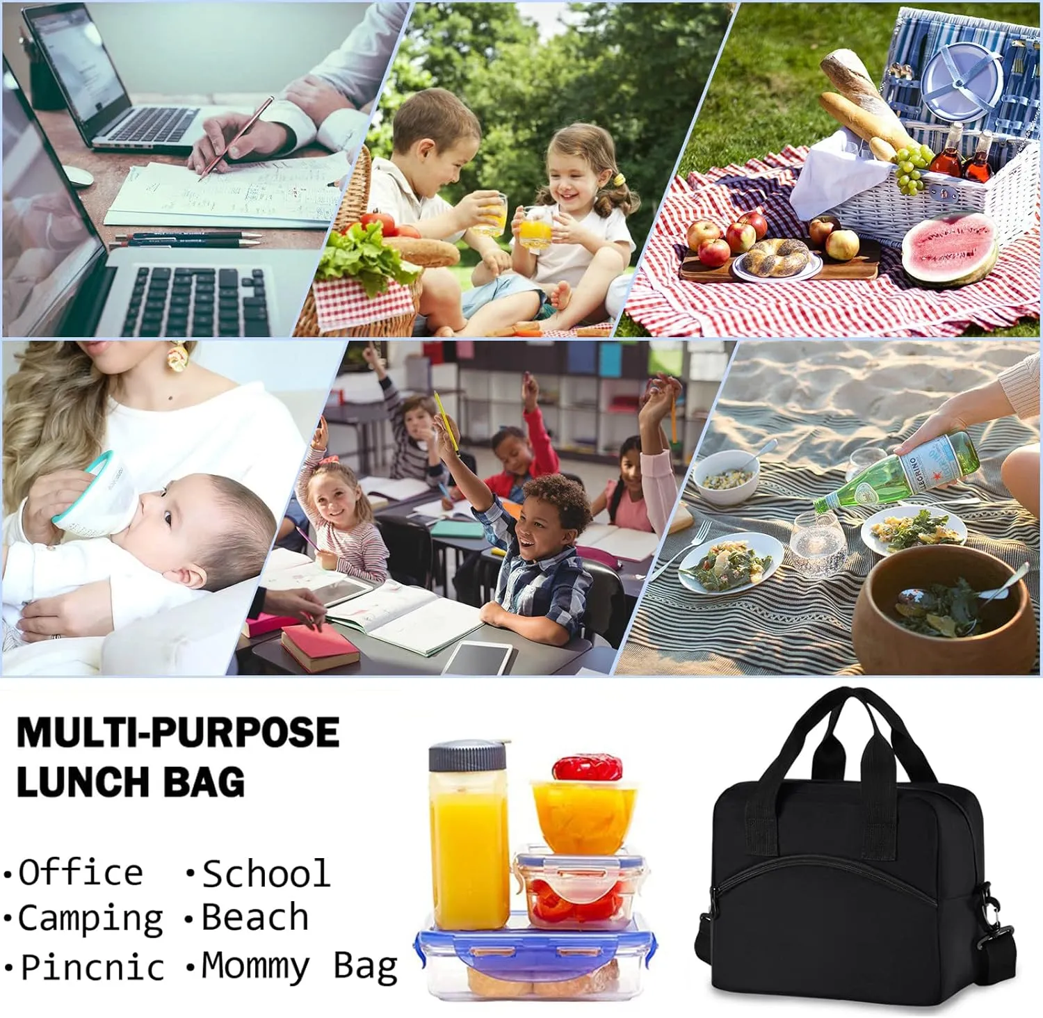 Cute Dog Dachshunds Bones Paw Bowls Insulated Lunch Tote Bag Reusable Cooler Lunch Box with Shoulder Strap for Women Men Work Picnic School Beach