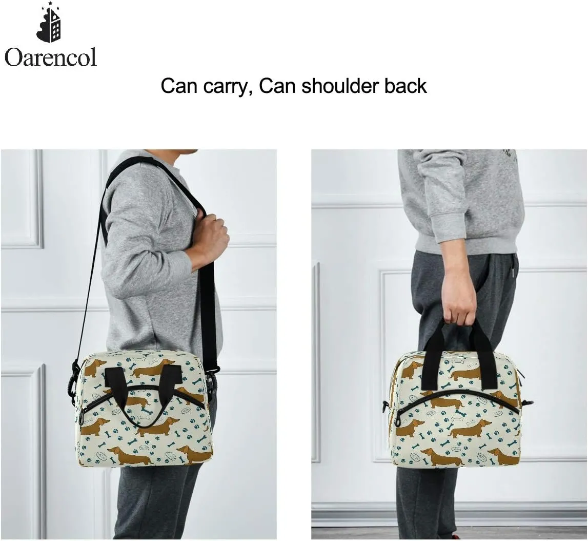 Cute Dog Dachshunds Bones Paw Bowls Insulated Lunch Tote Bag Reusable Cooler Lunch Box with Shoulder Strap for Women Men Work Picnic School Beach