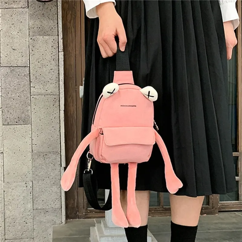 Cute Frog Zipper Canvas Crossbody Bag