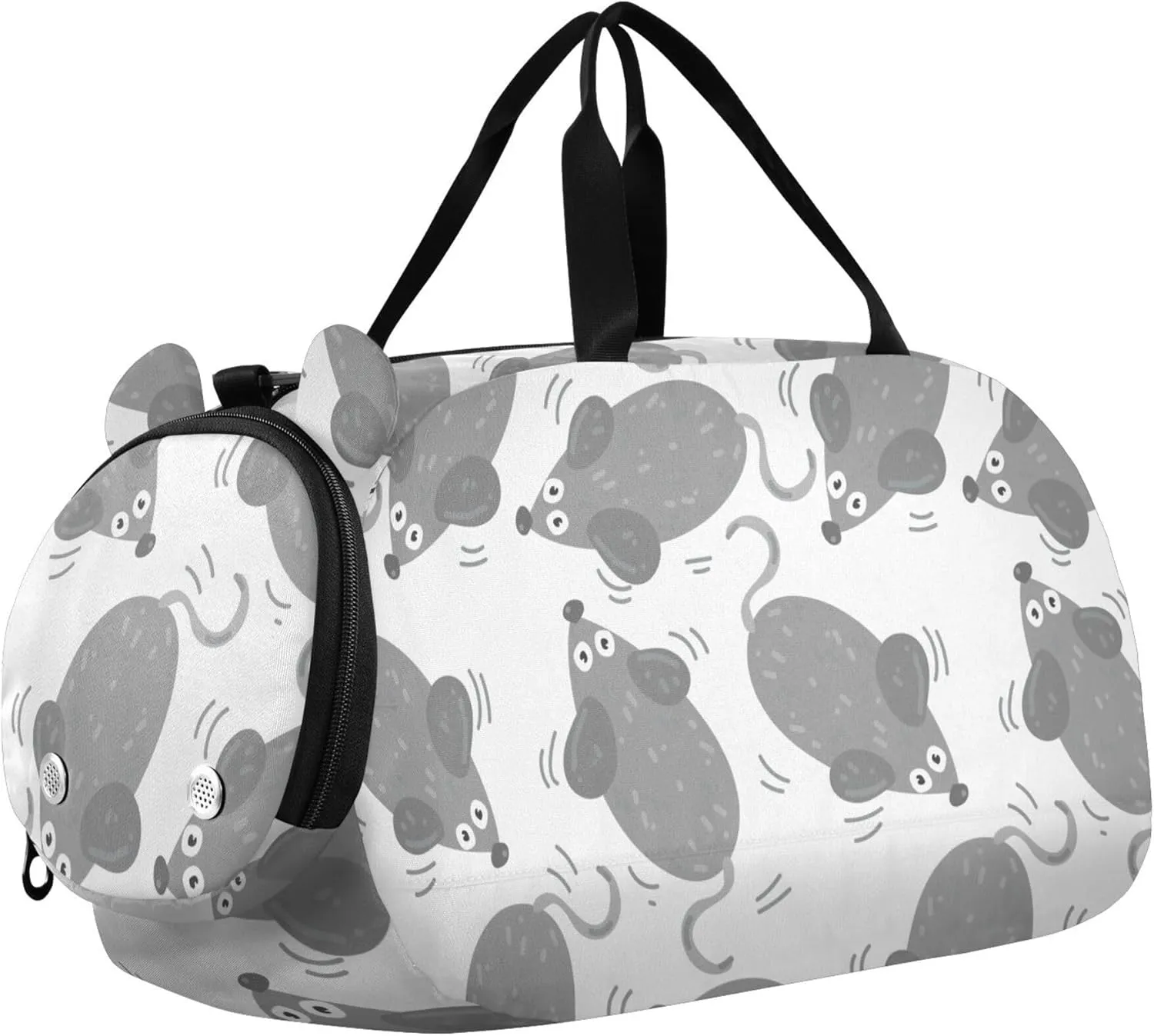 Cute Grey Mice Mouse Sports Duffle Bag for Girls Boys, Gym Bag with Shoe Compartment, Kids Travel Overnight Weekender Shoulder Bag