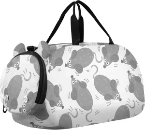 Cute Grey Mice Mouse Sports Duffle Bag for Girls Boys, Gym Bag with Shoe Compartment, Kids Travel Overnight Weekender Shoulder Bag