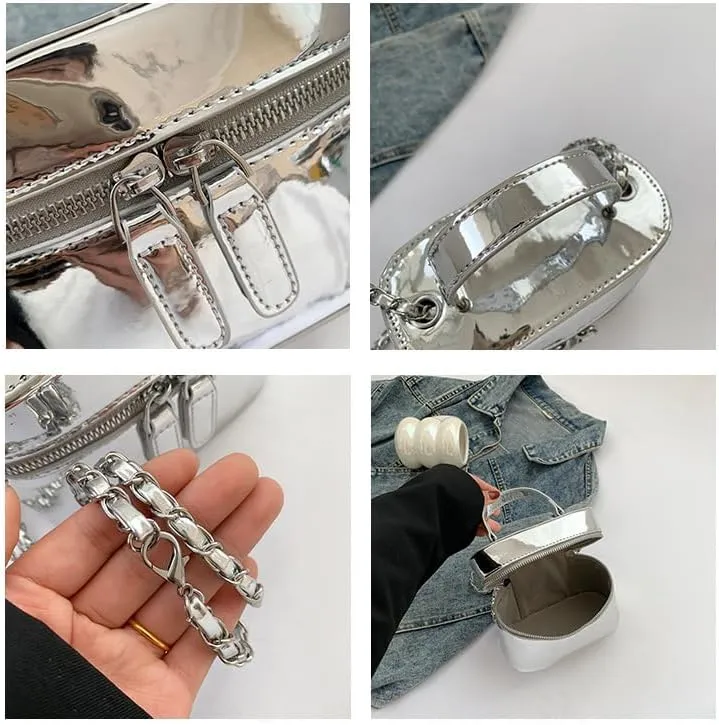 Cute Handbag Purse for Women, Sling Purse Aesthetic Grunge Top Handle Bag Fashion Y2K Shoulder Handbags Women Ladies (silver)
