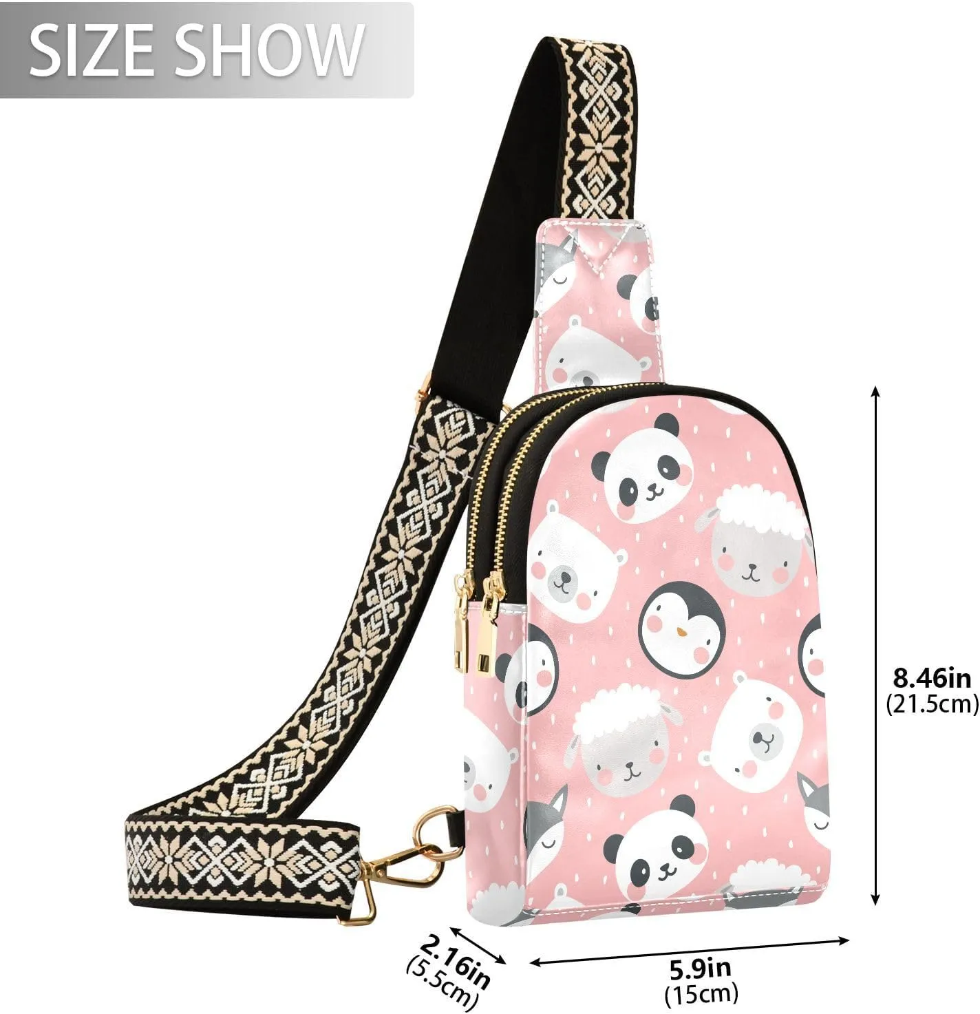 Cute Penguins Panda Sheep Fox Trendy Crossbody Bag Fashion Waist Packs Pink Cartoon Cross Body Leather Chest Bag for Women Fanny Pack Travel Outdoor Crossbody Phone Bag
