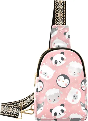 Cute Penguins Panda Sheep Fox Trendy Crossbody Bag Fashion Waist Packs Pink Cartoon Cross Body Leather Chest Bag for Women Fanny Pack Travel Outdoor Crossbody Phone Bag