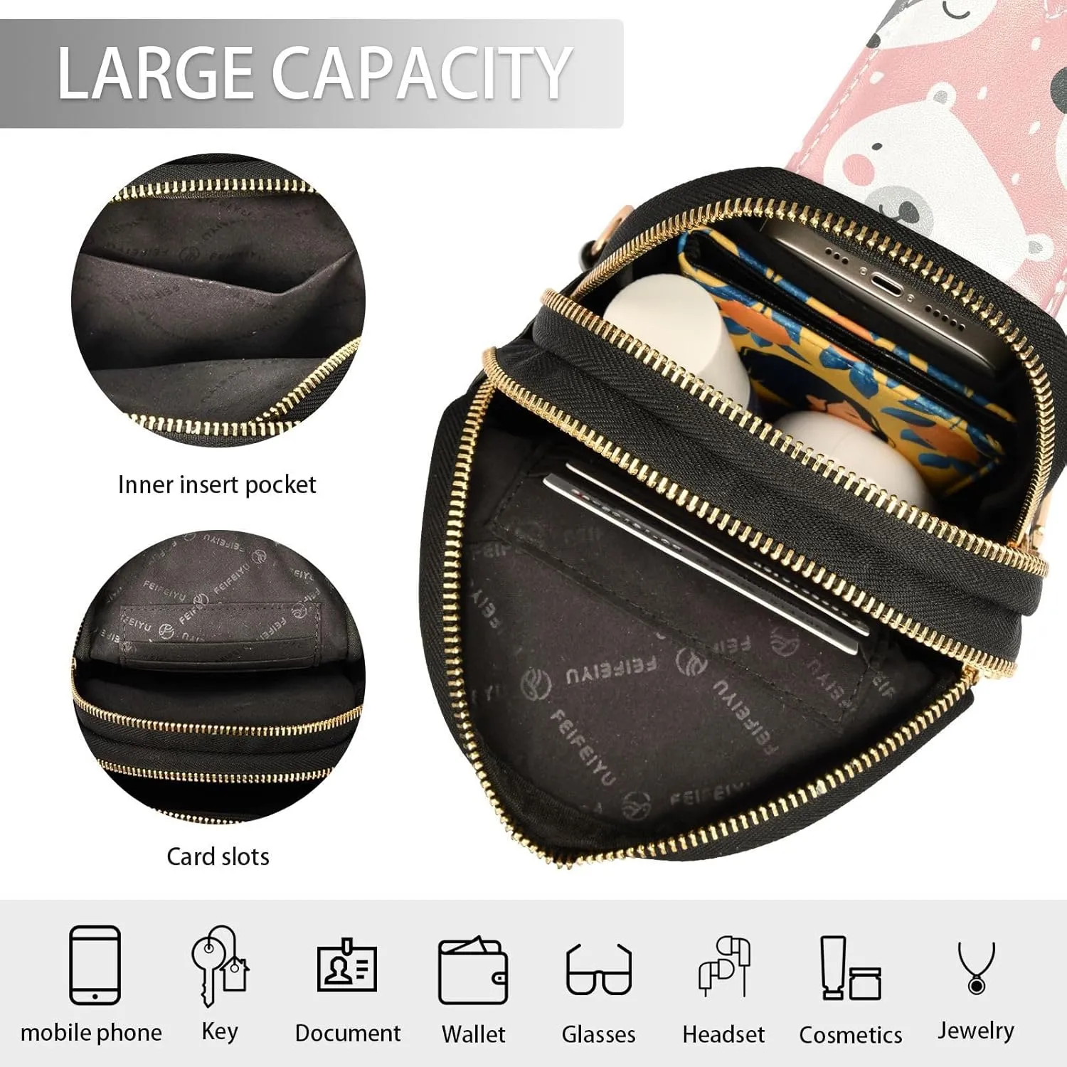 Cute Penguins Panda Sheep Fox Trendy Crossbody Bag Fashion Waist Packs Pink Cartoon Cross Body Leather Chest Bag for Women Fanny Pack Travel Outdoor Crossbody Phone Bag